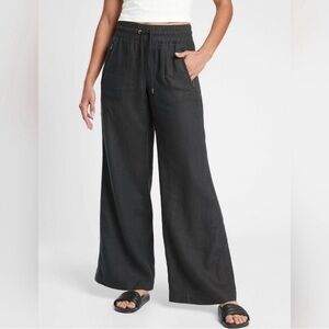 Athleta Pants 12P Cabo Wide-Leg High Rise Joggers Black Linen